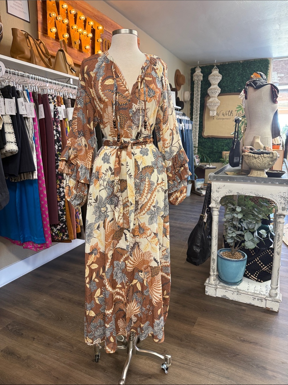 SPELL NWOT Volcano Goddess Gown Dress in Coconut Oversized XS Organic Cotton